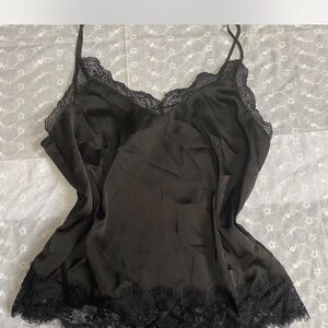 Black Lace Trim Satin Camisole